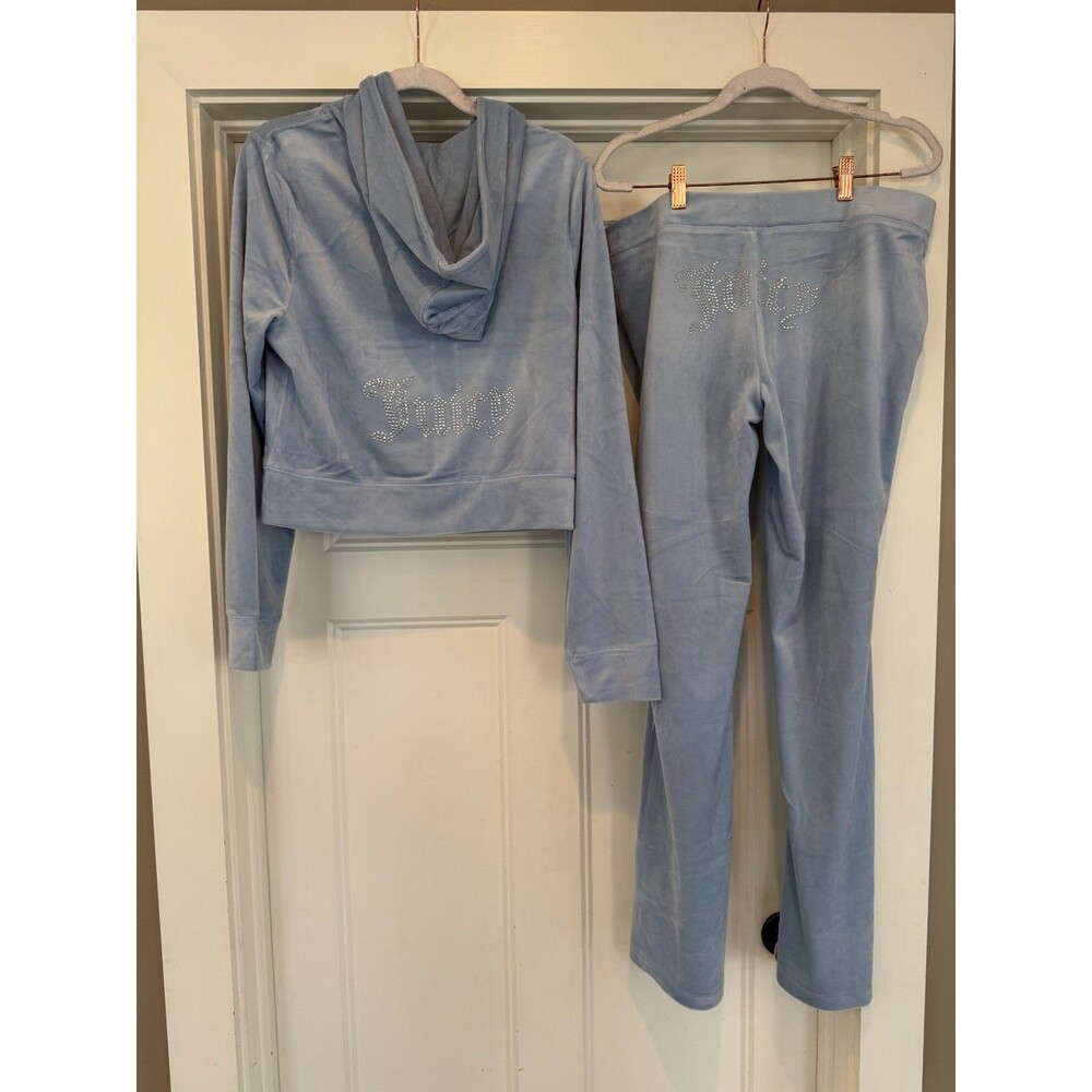JUICY COUTURE Velour OG Bling Tracksuit Hoodie Pant Set Frosted Size Large L NEW